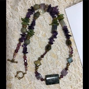 SEMI PRECIOUS STONES NECKLACE AND EARRINGS SET. BEAUTIFUL.25” hand made, BOHO